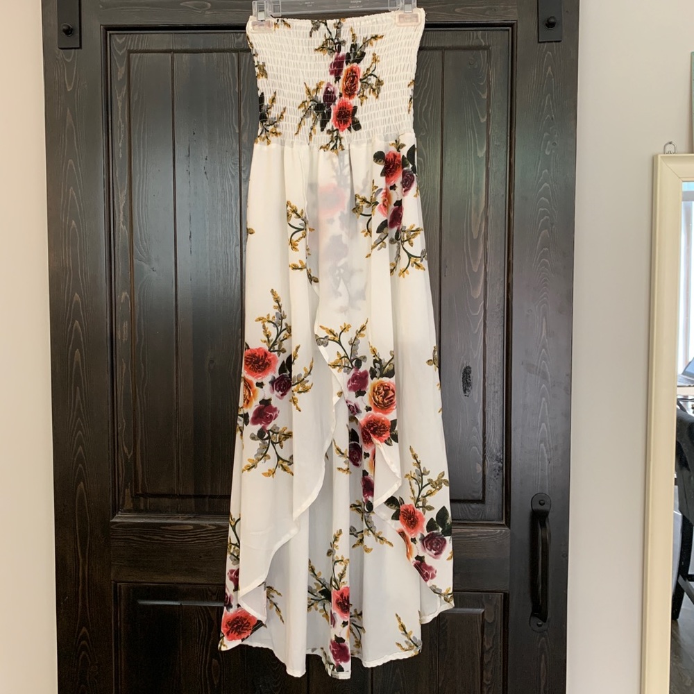 High low white floral sleeveless maxi dress